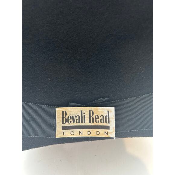 Bevali Read London Black Wool Felt Dome Hat Cotton Velvet Draped Band 56cm 6 7/8